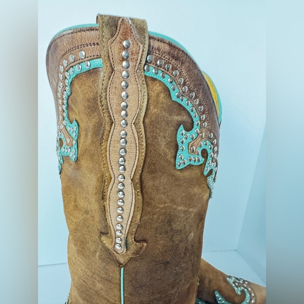 Old Gringo Western Tan and Turquoise Leather Cowboy Boots Size 9B - Picture 7 of 15